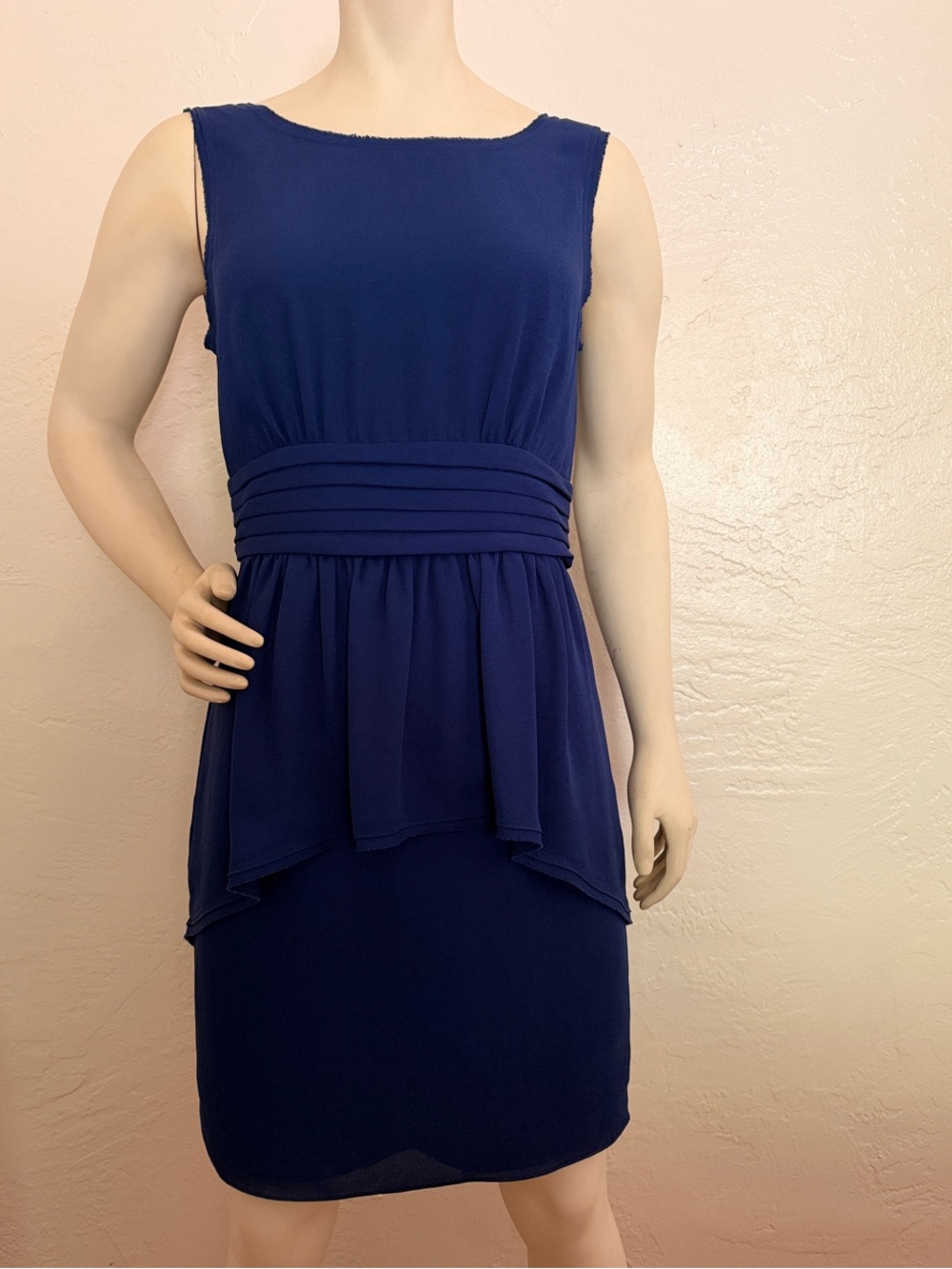 BCBGMaxAzria Navy Sleeveless Peplum Mini Dress